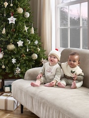 Mamas & Papas Little Pudding ChrIstmas Brown Romper and Hat Set - Image 2 of 5