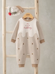 Mamas & Papas Little Pudding ChrIstmas Brown Romper and Hat Set - Image 4 of 5