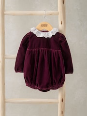Mamas & Papas Red Velour Woven Collar Romper - Image 2 of 3