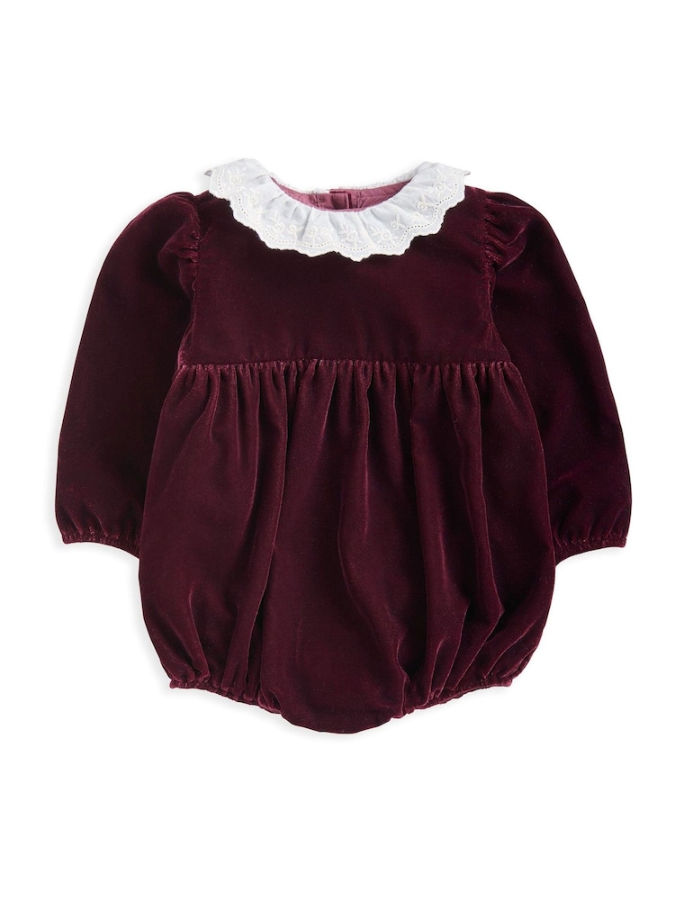 Mamas & Papas Red Velour Woven Collar Romper - Image 3 of 3