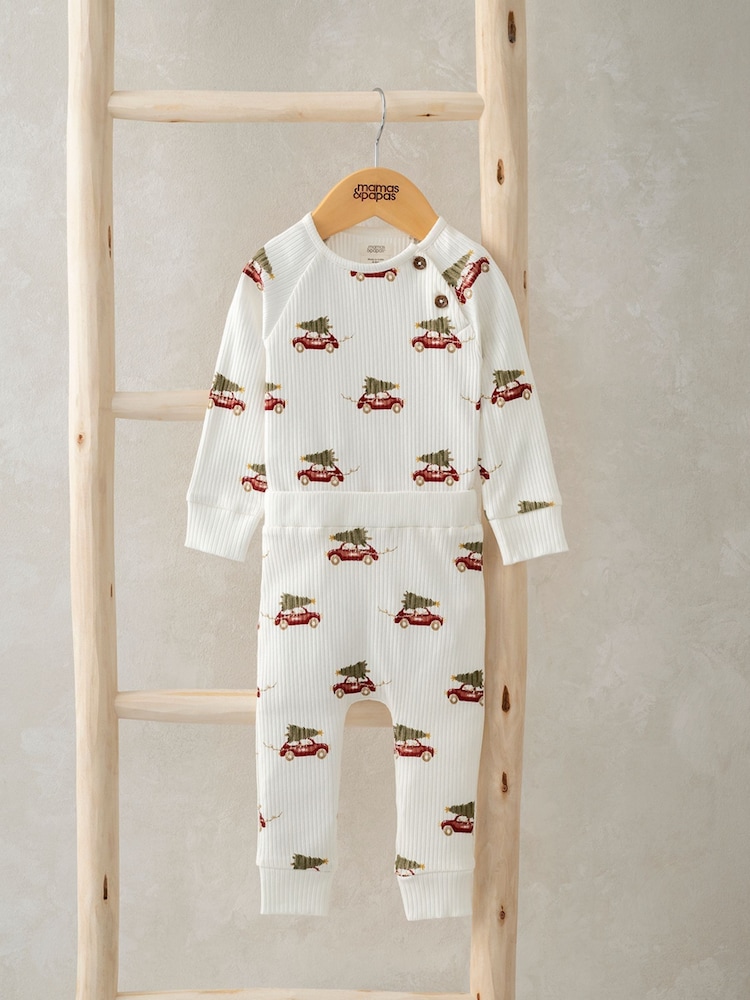 Mamas & Papas Christmas Car Print White Bodysuit and Leggings Set 2 Piece - Image 2 of 5