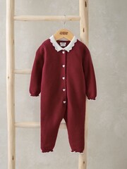 Mamas & Papas Mrs Santa Red Knit Christmas 100% Cotton Romper - Image 4 of 5
