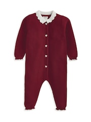 Mamas & Papas Mrs Santa Red Knit Christmas 100% Cotton Romper - Image 5 of 5