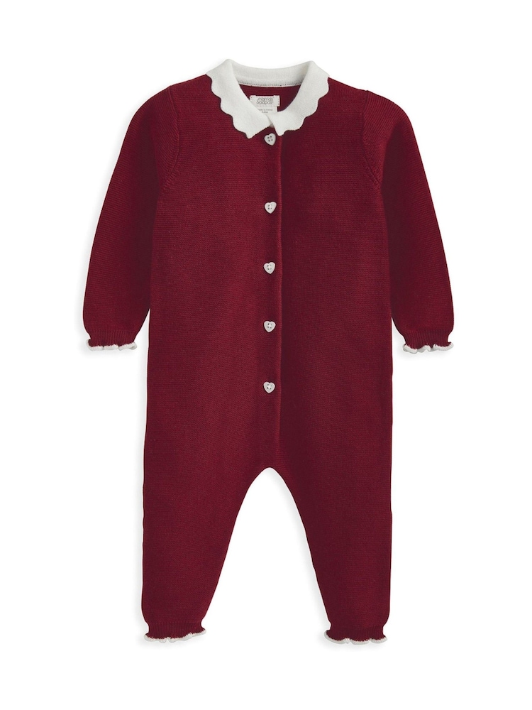 Mamas & Papas Mrs Santa Red Knit Christmas 100% Cotton Romper - Image 5 of 5