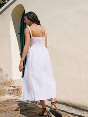 White 100% Linen Midi Dress - Image 3 of 8