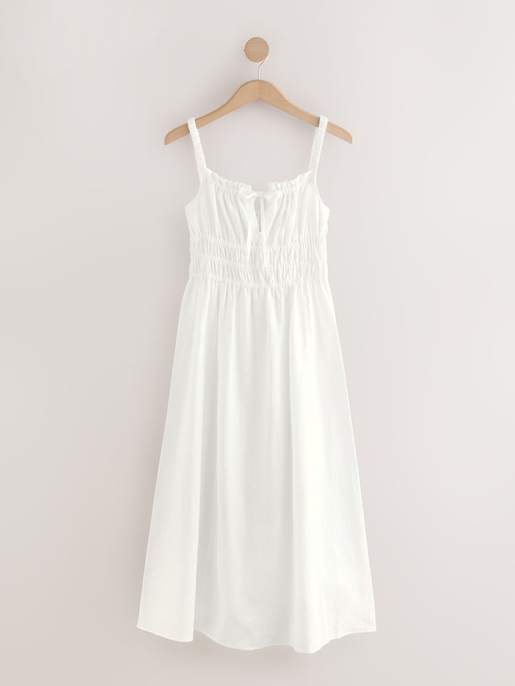 White 100% Linen Midi Dress - Image 1 of 3