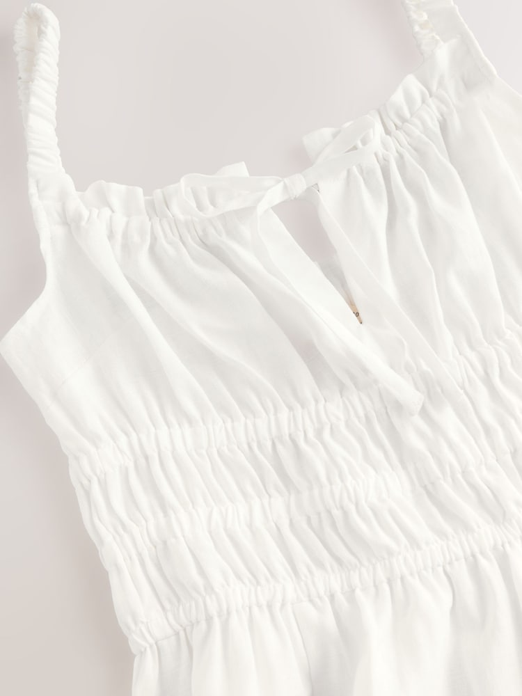 White 100% Linen Midi Dress - Image 8 of 8