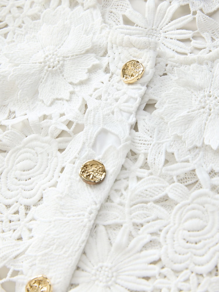 White Floral Lace Short Sleeve Top - Image 2 of 3