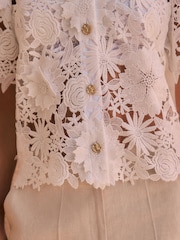 White Floral Lace Short Sleeve Top - Image 4 of 7