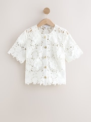 White Floral Lace Short Sleeve Top - Image 5 of 7
