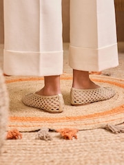 Love & Roses Gold Woven Crochet Faux Leather Ballerina Pump Shoes - Image 4 of 5
