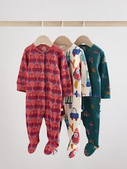 Multi 100% Cotton Popper Baby Sleepsuit 3 Pack - Image 1 of 12