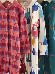 Multi 100% Cotton Popper Baby Sleepsuit 3 Pack - Image 12 of 12