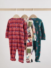 Multi 100% Cotton Popper Baby Sleepsuit 3 Pack - Image 2 of 12