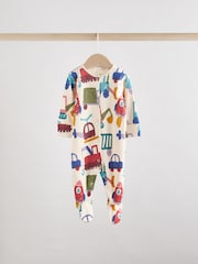 Multi 100% Cotton Popper Baby Sleepsuit 3 Pack - Image 4 of 12