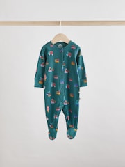 Multi 100% Cotton Popper Baby Sleepsuit 3 Pack - Image 5 of 12