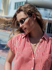 Red/White Stripe Short Sleeve Shirt with Linen - Image 3 of 9