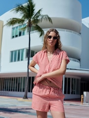 Red/White Stripe Short Sleeve Shirt with Linen - Image 4 of 9