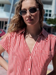 Red/White Stripe Short Sleeve Shirt with Linen - Image 6 of 9