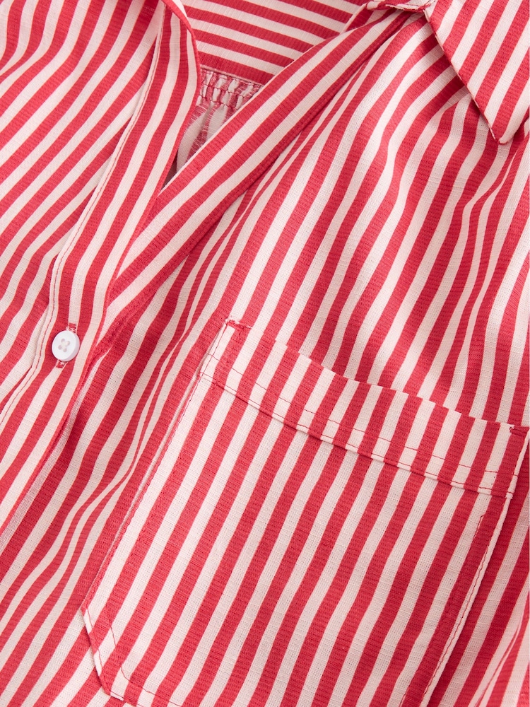 Red/White Stripe Short Sleeve Shirt with Linen - Image 9 of 9