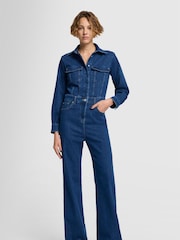 7 For All Mankind Blue Luxe Cove Jumpsuit - Imagen 1 de 7