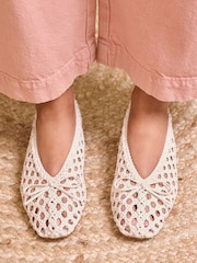 Love & Roses Ecru Woven Crochet Faux Leather Ballerina Pump Shoes - Image 1 of 5