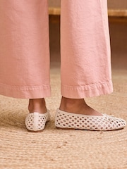 Love & Roses Ecru Woven Crochet Faux Leather Ballerina Pump Shoes - Image 4 of 5