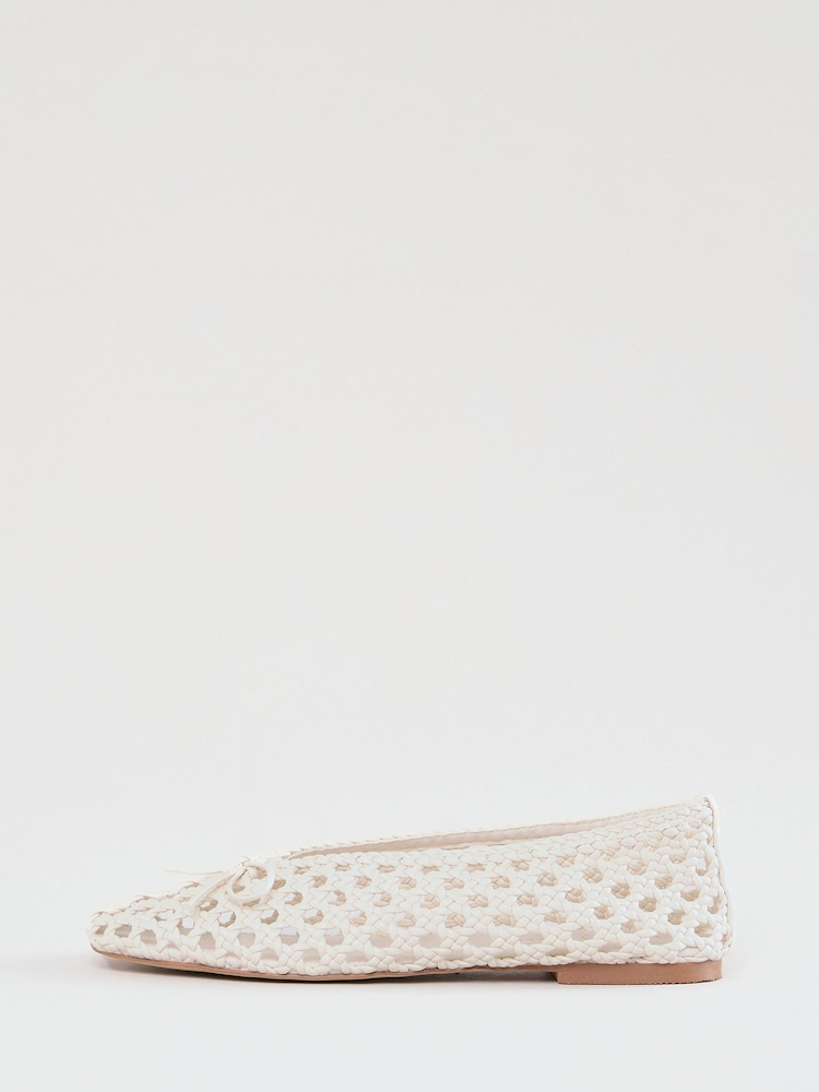 Love & Roses Ecru Woven Crochet Faux Leather Ballerina Pump Shoes - Image 5 of 5