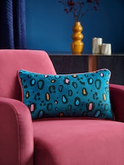 Blue IWD Velvet Leopard Print Cushion - Image 1 of 5