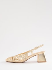 Love & Roses Gold Woven Slingback Faux Leather Low Block Heels Court Shoes - Image 5 of 5