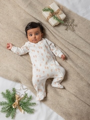 Mamas & Papas Cream Gingerbread Christmas Zip 100% Cotton Sleepsuit - Image 1 of 3