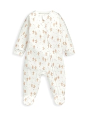 Mamas & Papas Cream Gingerbread Christmas Zip 100% Cotton Sleepsuit - Image 2 of 3