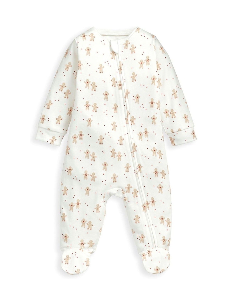 Mamas & Papas Cream Gingerbread Christmas Zip 100% Cotton Sleepsuit - Image 2 of 3