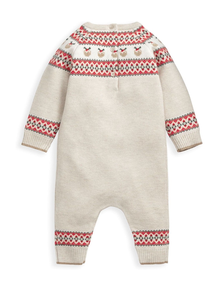 Mamas & Papas Fairailse Knit Christmas Brown Romper - Image 2 of 4