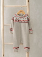 Mamas & Papas Fairailse Knit Christmas Brown Romper - Image 4 of 4