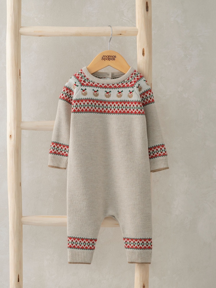 Mamas & Papas Fairailse Knit Christmas Brown Romper - Image 4 of 4