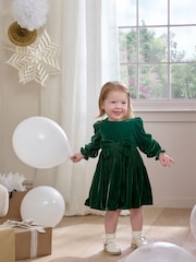 Mamas & Papas Green Velvet Bow Dress - Image 1 of 5