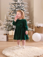 Mamas & Papas Green Velvet Bow Dress - Image 2 of 5