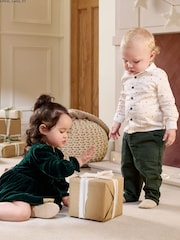 Mamas & Papas Green Velvet Bow Dress - Image 4 of 5