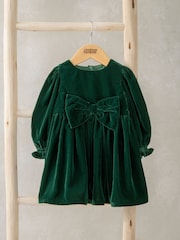 Mamas & Papas Green Velvet Bow Dress - Image 5 of 5