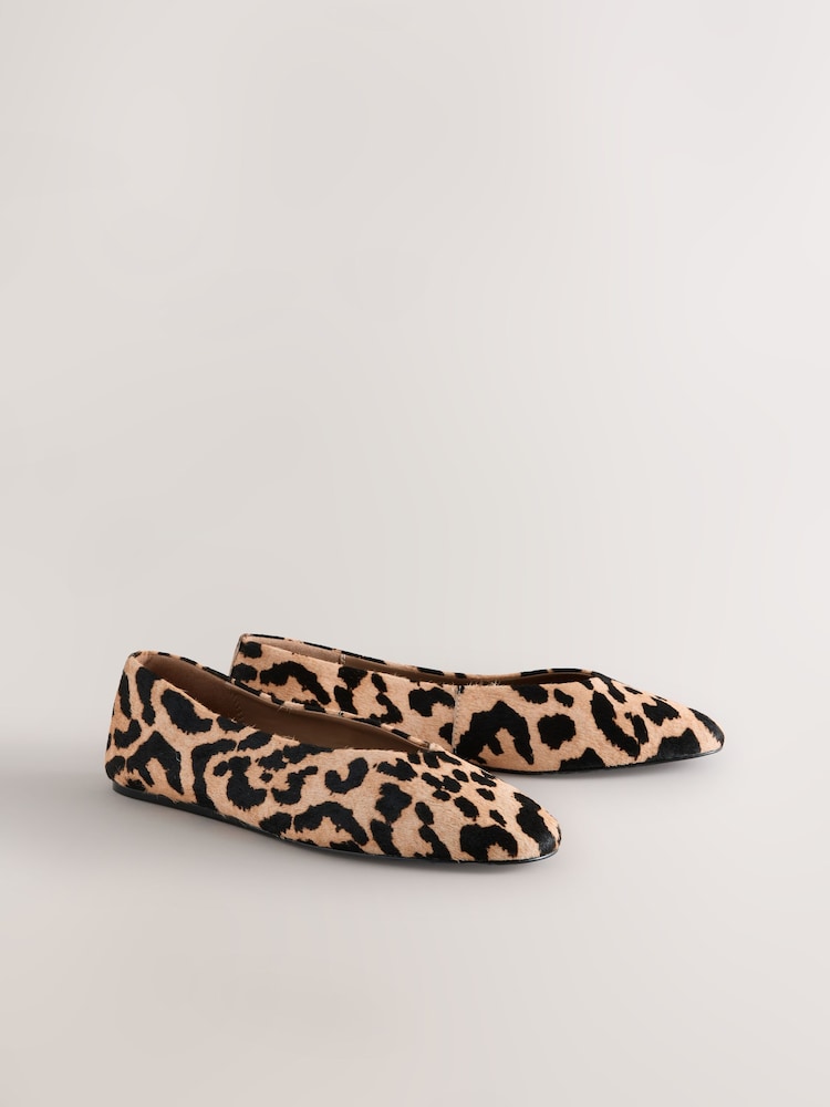 Buy Leopard Extra Wide Fit Leather Round Toe Ballerinas from the