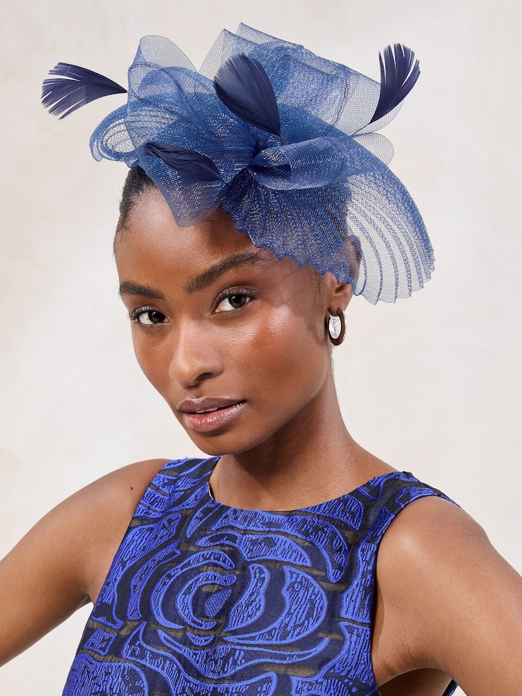 Navy Pleated Fascinator Clip - Image 1 of 5