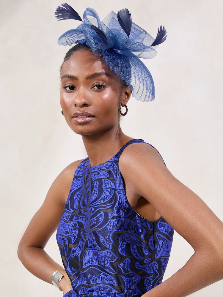 Navy Pleated Fascinator Clip - Image 2 of 5
