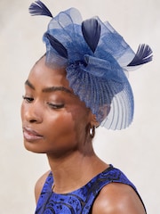 Navy Pleated Fascinator Clip - Image 3 of 5