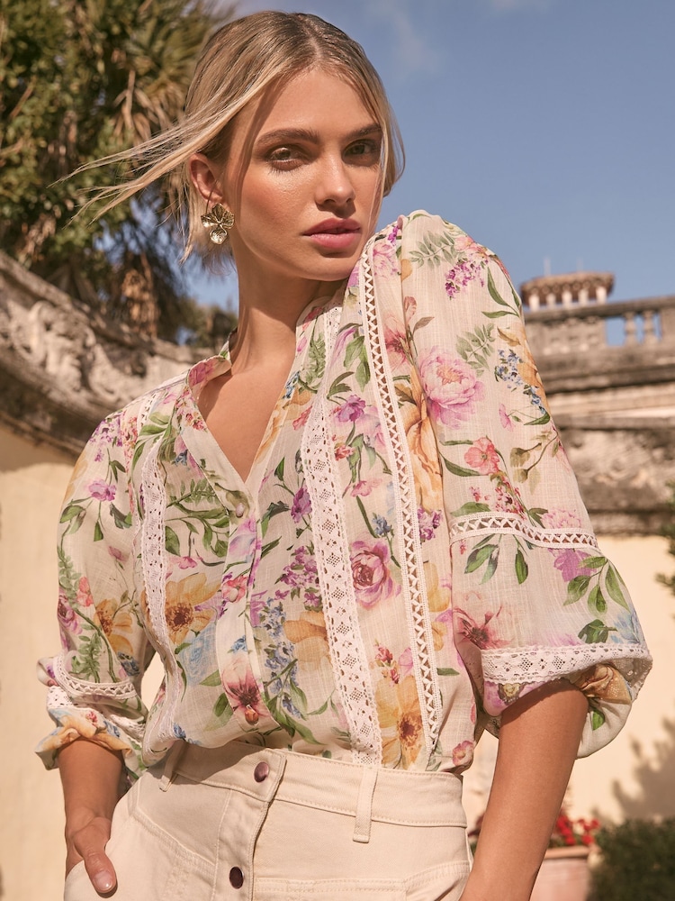 Lipsy Floral Insert Trim Blouse - Image 1 of 4