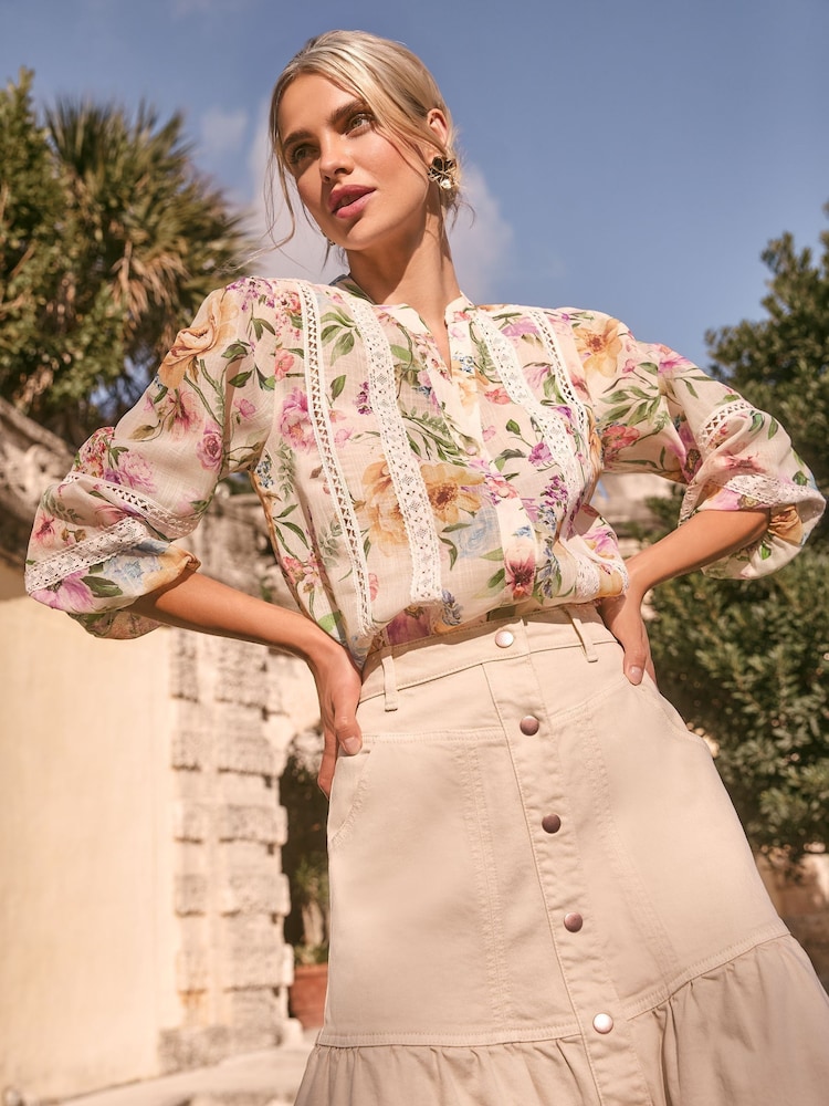 Lipsy Floral Insert Trim Blouse - Image 3 of 4