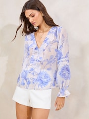 Lipsy White Printed Ruffle Placket Blouse - Image 1 of 4