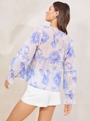 Lipsy White Printed Ruffle Placket Blouse - Image 2 of 4