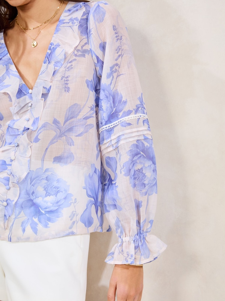 Lipsy White Printed Ruffle Placket Blouse - Image 4 of 4