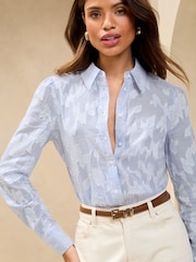 Lipsy Blue Stripe Cotton Embroidered Shirt - Image 1 of 4